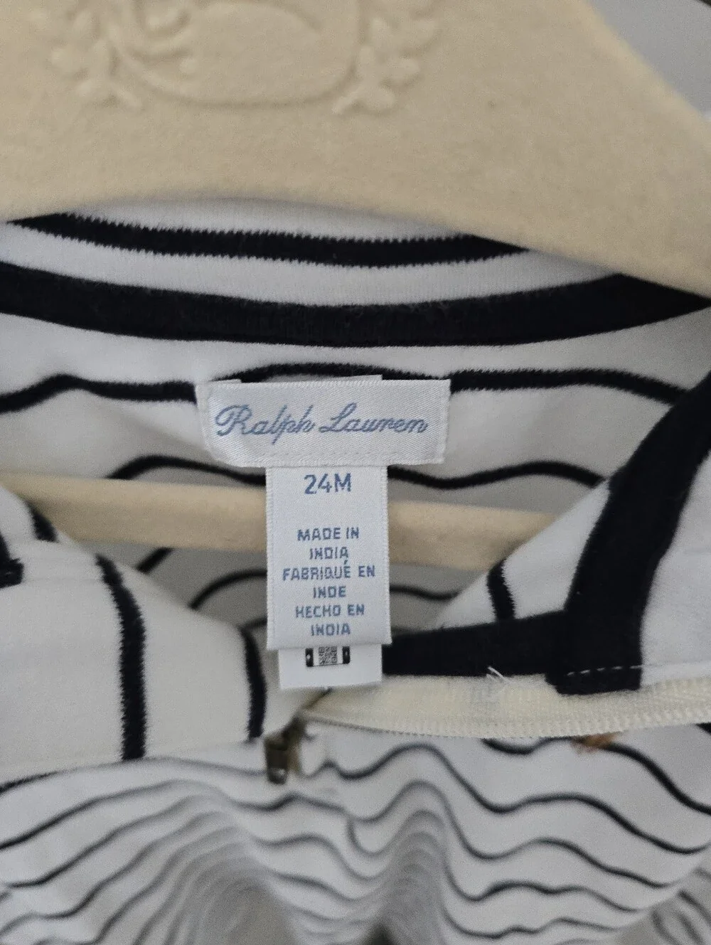 Ralph Lauren Kids White & Navy Striped Half-Zip Pullover 24 Months